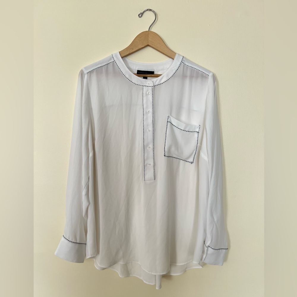 🛍️Lane Bryant Women Shirt size 18/20 White Black Tunic Popover Chiffon Top Work
